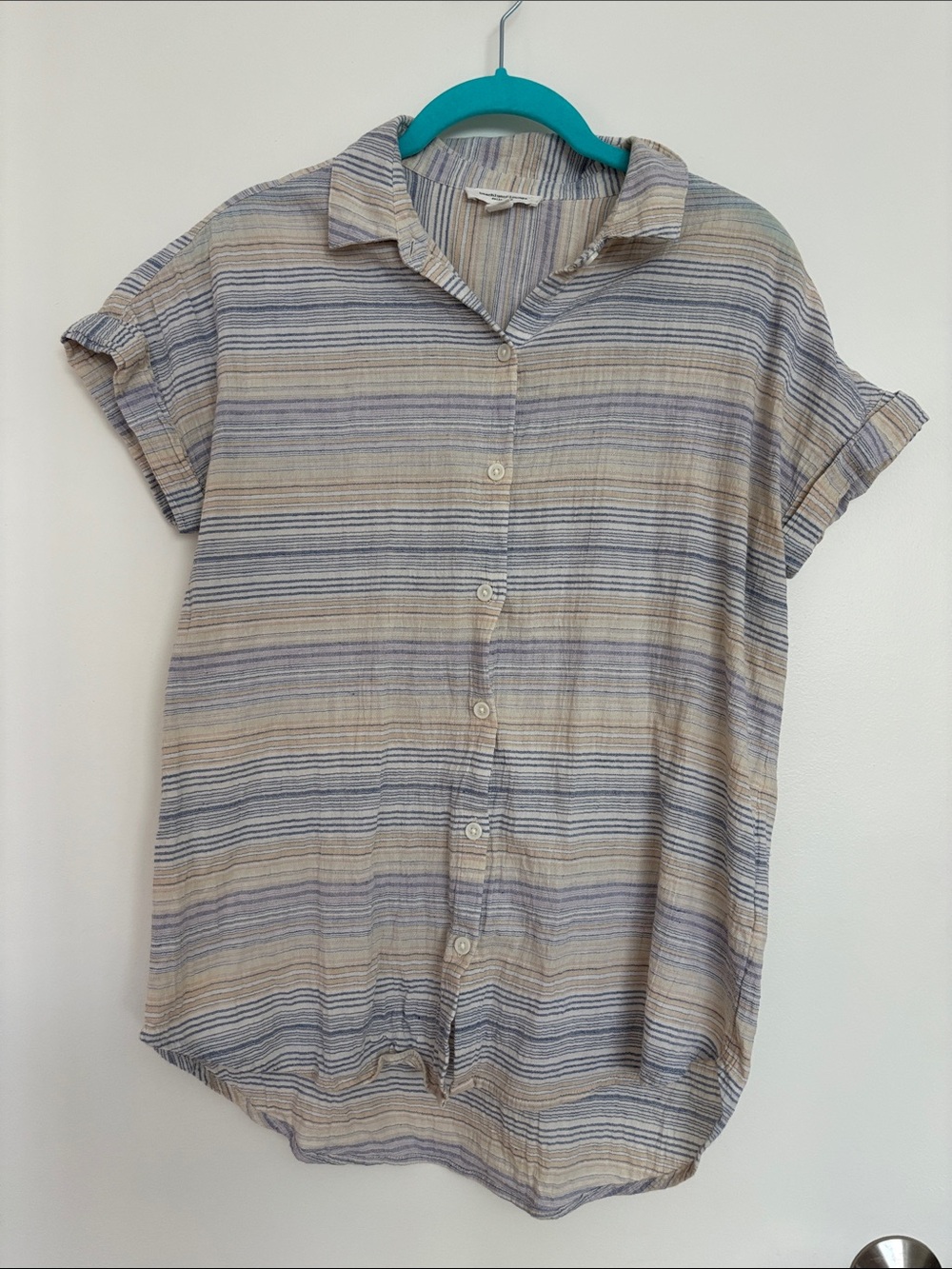 beachlunchlounge Striped Short Sleeve Button-Up Shirt